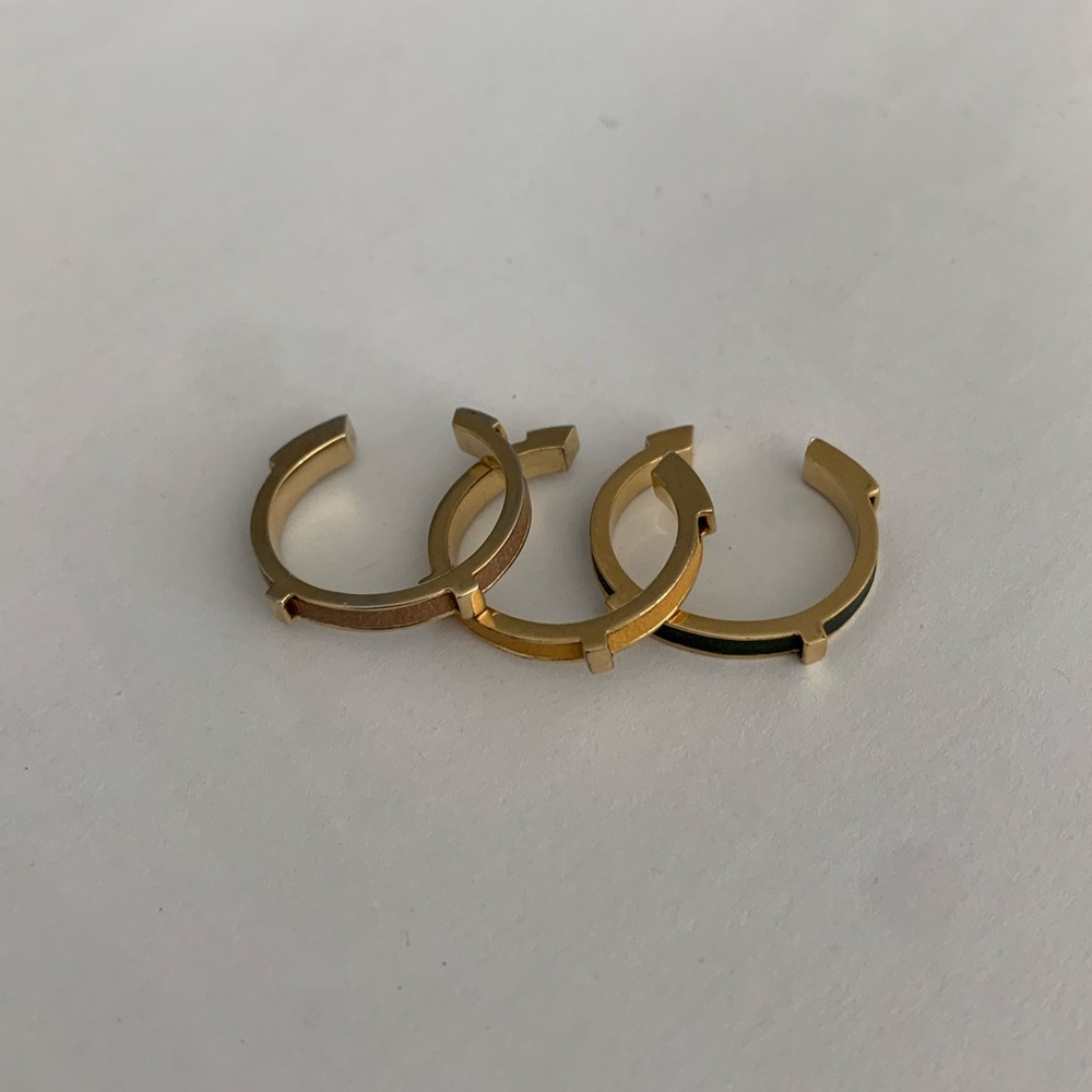 BCBGMAXAZRIA 3 Gold Plated Rings with Leather - Size 7